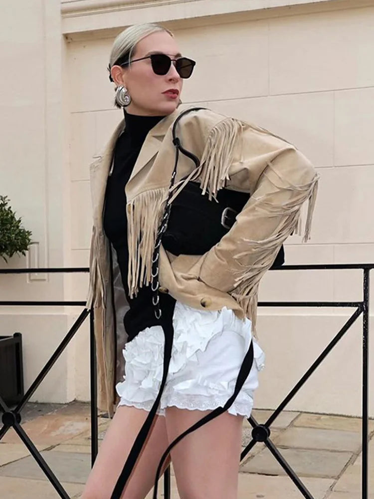 Veste imitation daim à franges pour femme