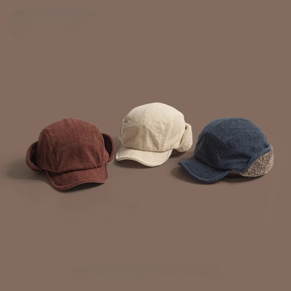 Men's Corduroy Sherpa-Lined Winter Cap with Ear Flaps