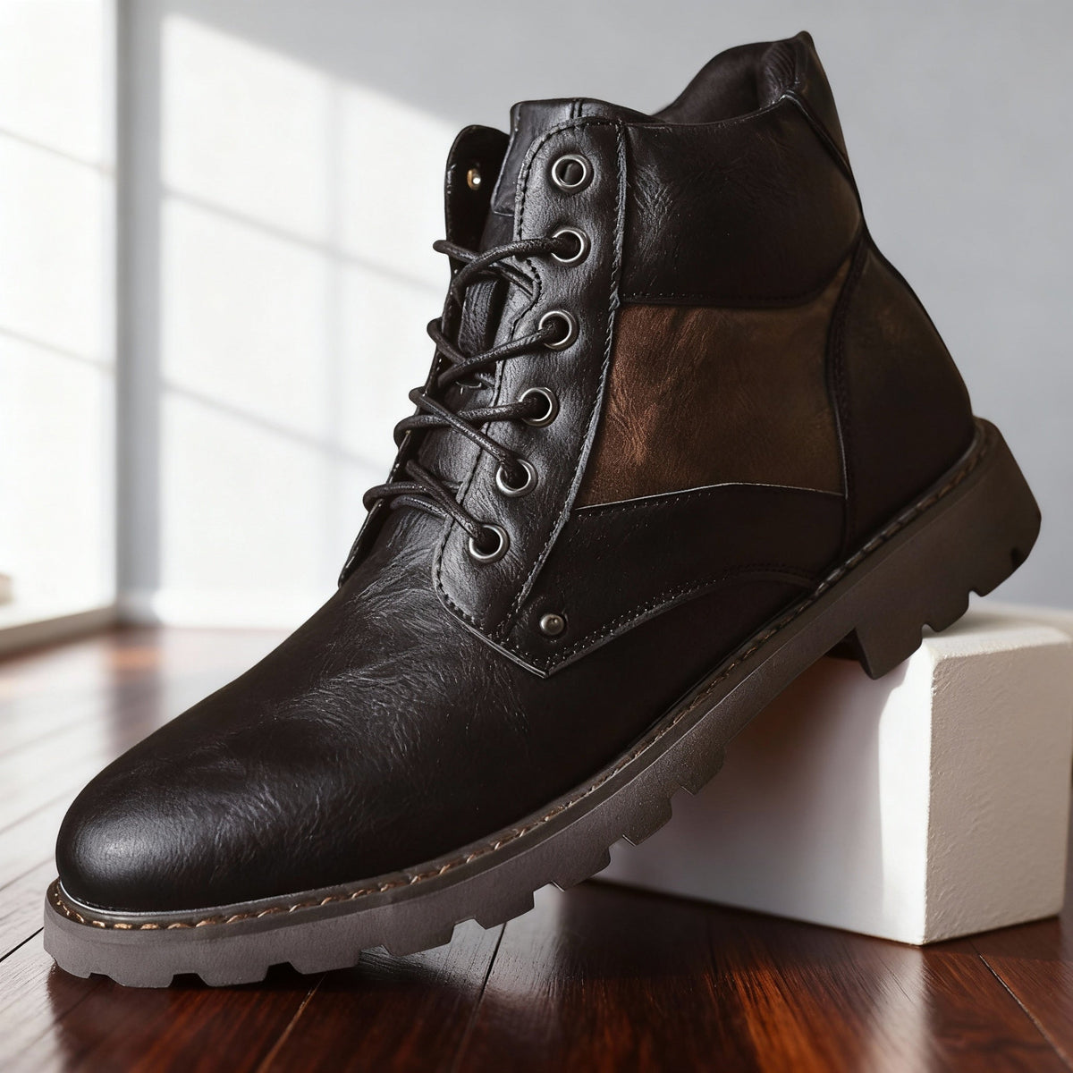 Men's Two-Tone Lace-Up Casual Ankle Boots