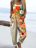 Floral Print Sleeveless Overall Jumpsuit with Pockets