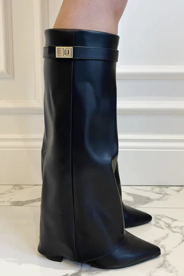 Women's Fold-Over Suede-Look Knee High Boots