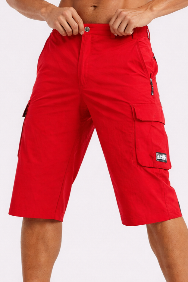 Quick-Dry Below-Knee Cargo Shorts with Zip Pocket