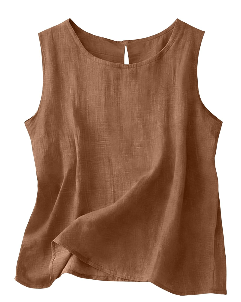 Linen Sleeveless Tank Top with Round Neckline