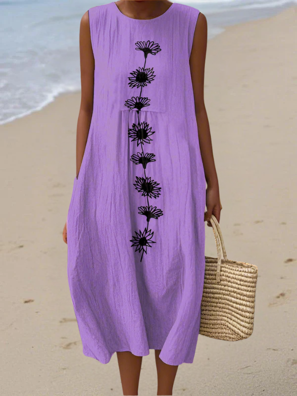 Robe midi sans manches à imprimé abstrait, avec poches latérales