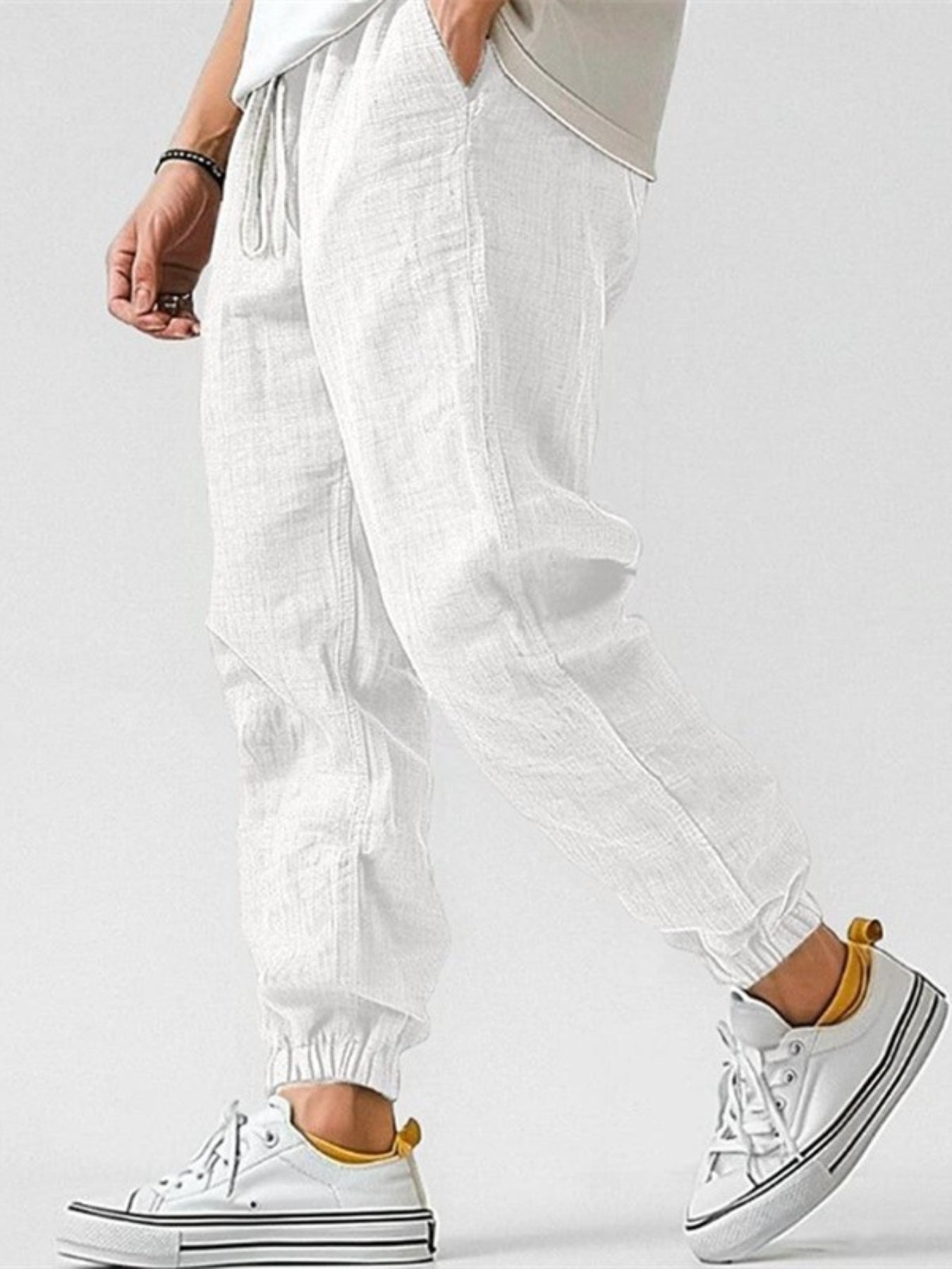 Linen Jogger Trousers with Elasticated Ankle Cuff