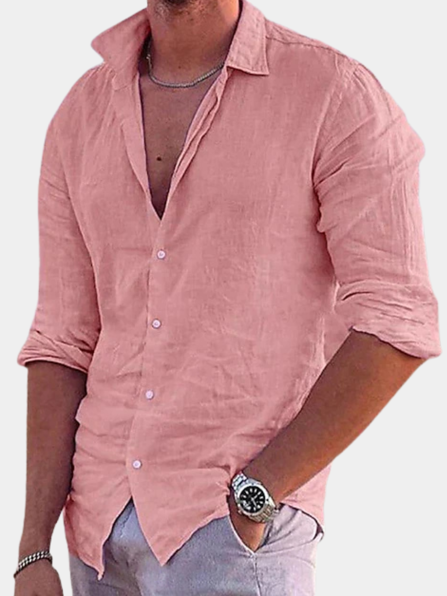 Long Sleeve Linen Shirt with Point Collar
