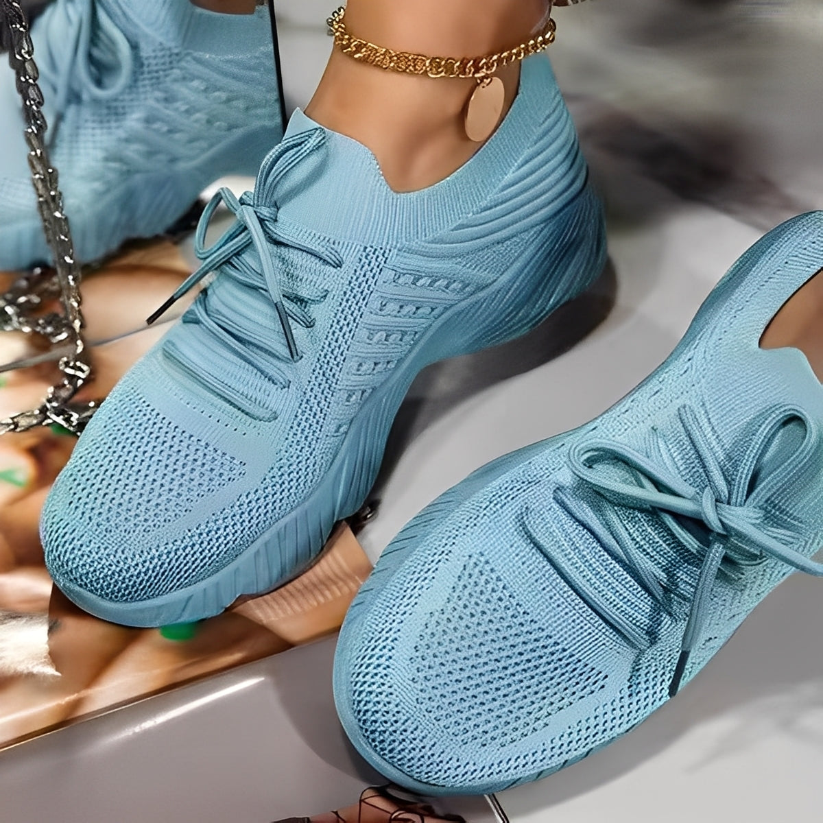 Knit Lace-Up Slip-On Sneakers with Sock-Fit Design