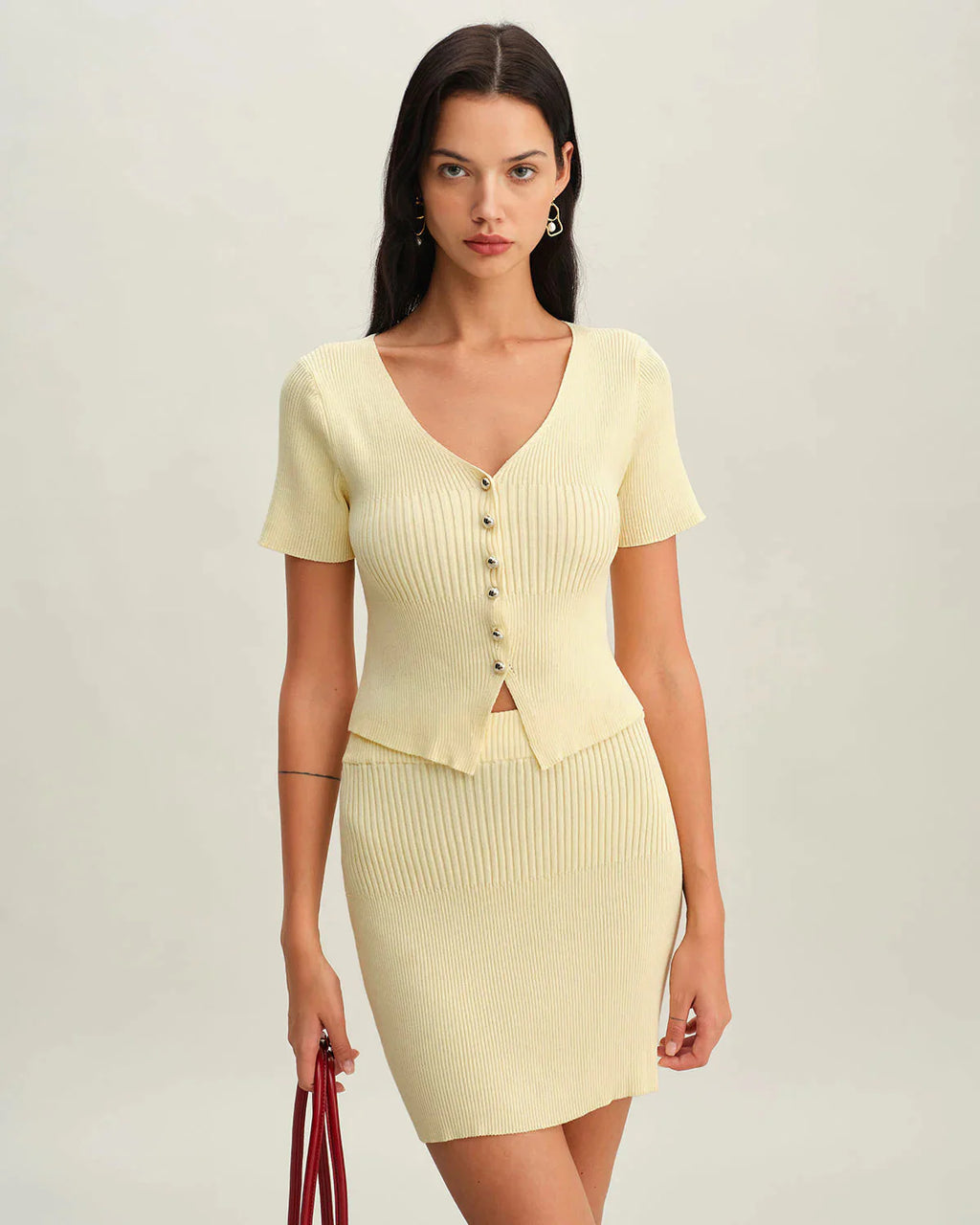 Ribbed Knit Mini Skirt with High Waist