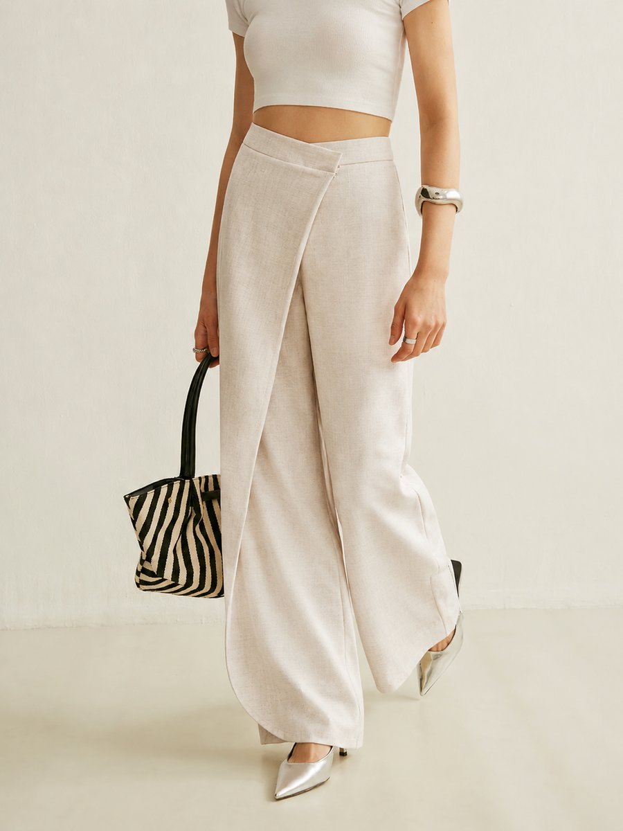 Wide Leg Tailored Trousers with Wrap Front Panel