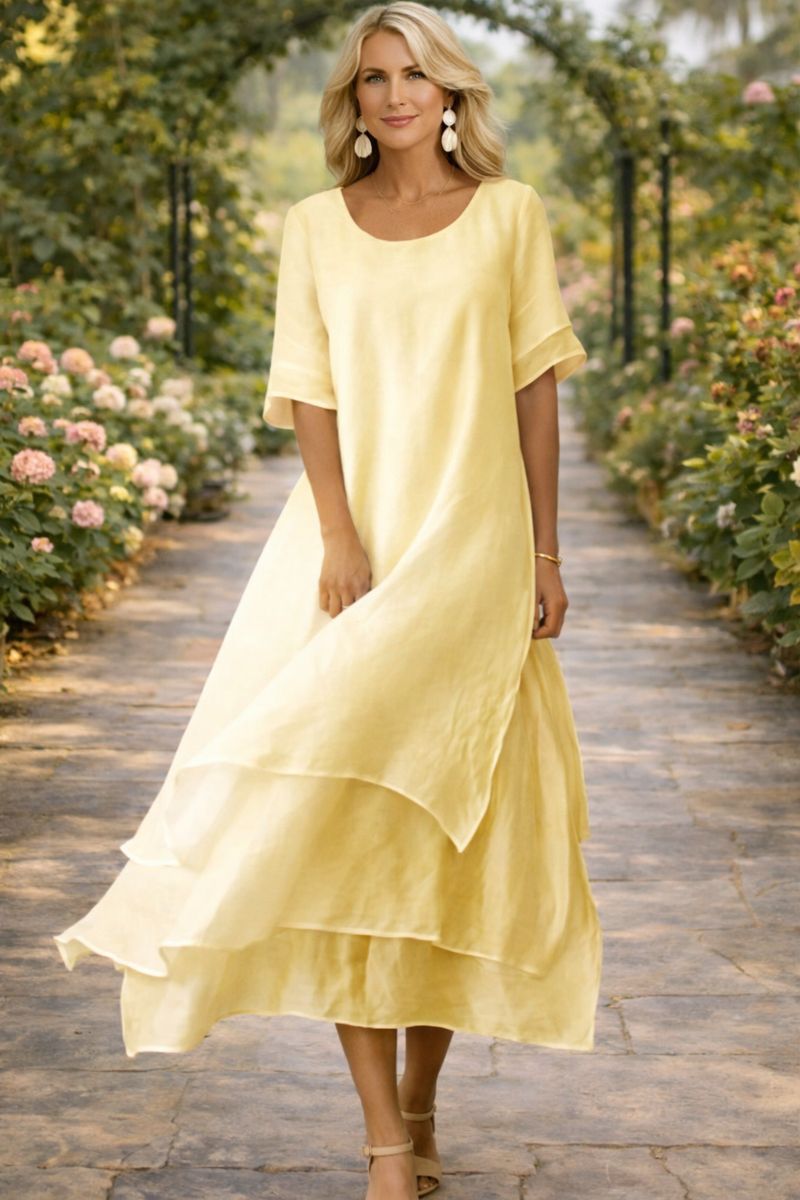 Robe midi à superposition en organza et manches volantées
