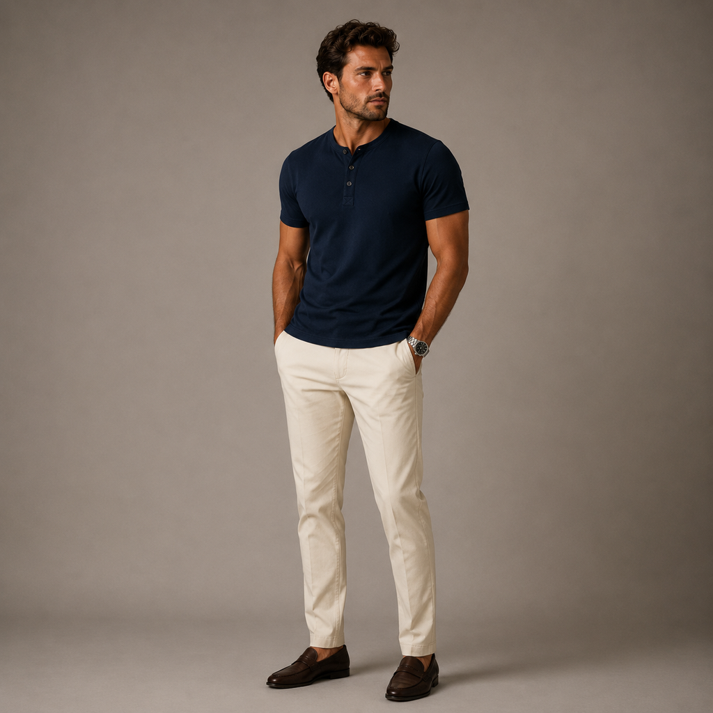 Short Sleeve Cotton Henley T-Shirt