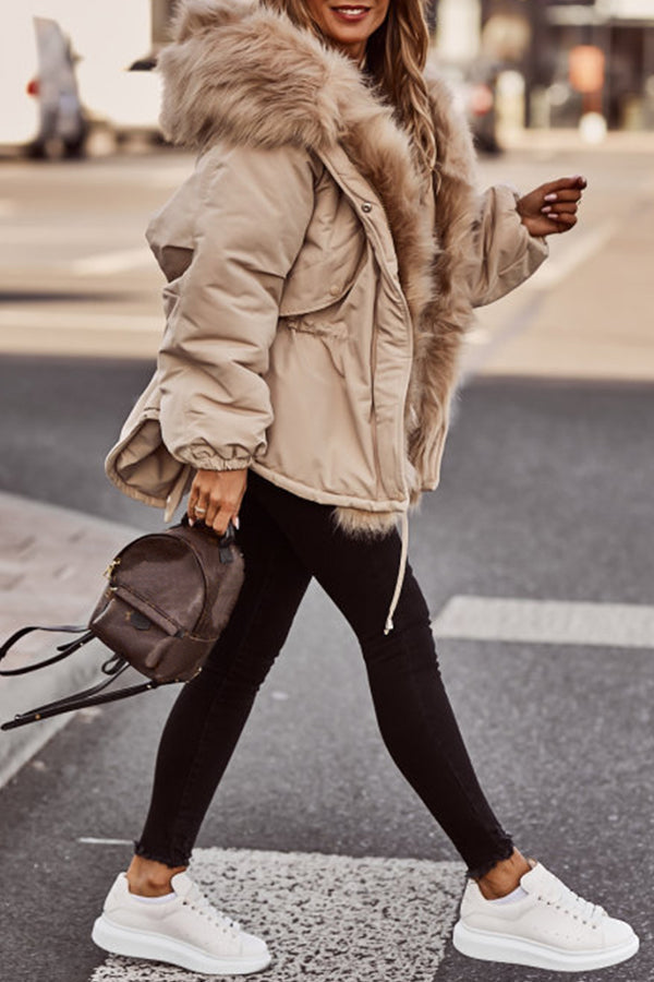 Women's Faux Fur Trim Hooded Puffer Jacket