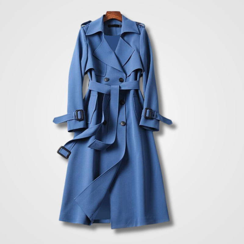 Trench-coat long à ceinture et à double boutonnage pour femme