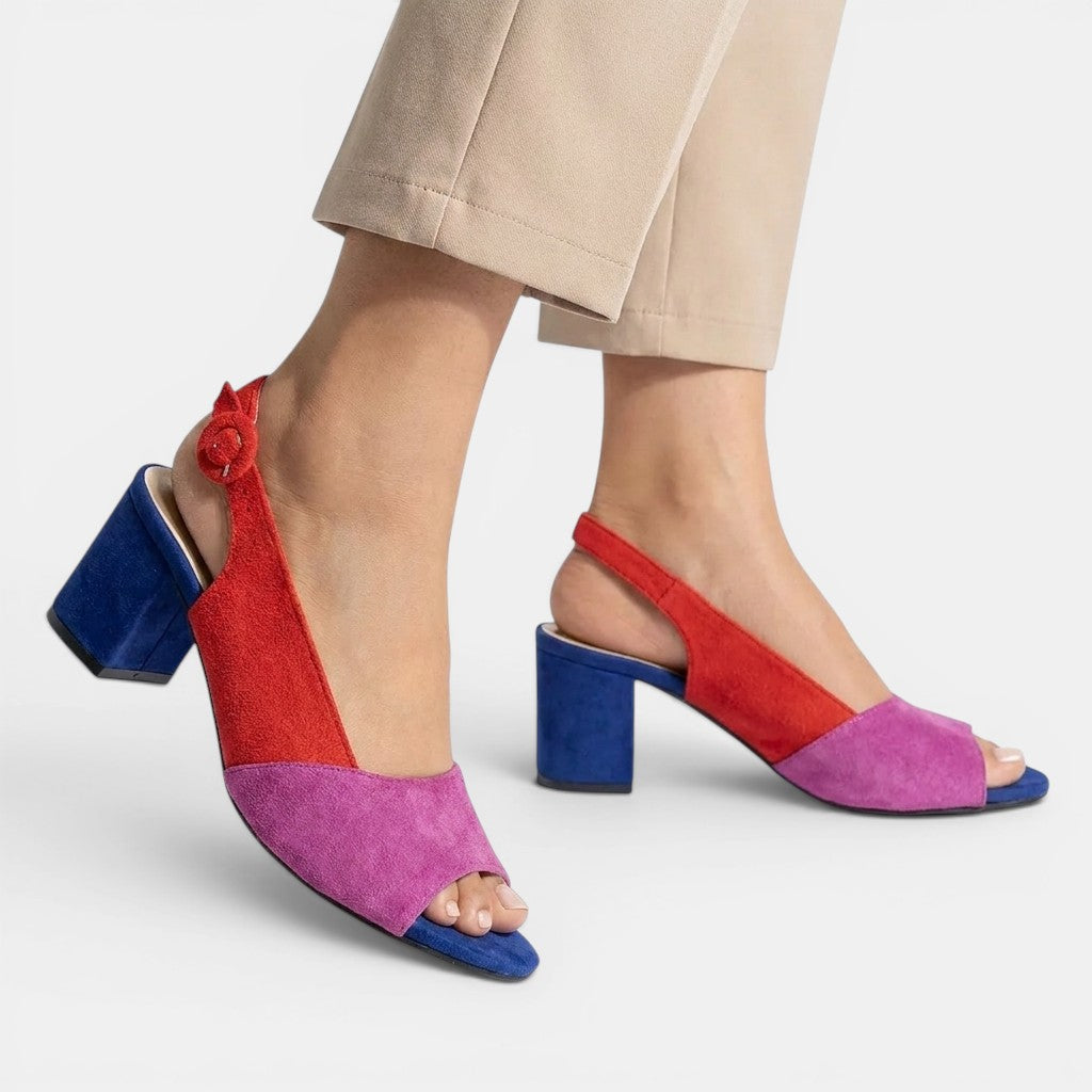 Colour Block Slingback Block Heel Sandals