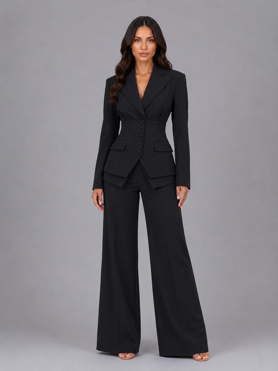 Women's Tailored Cinched-Waist Wide-Leg Suit Set