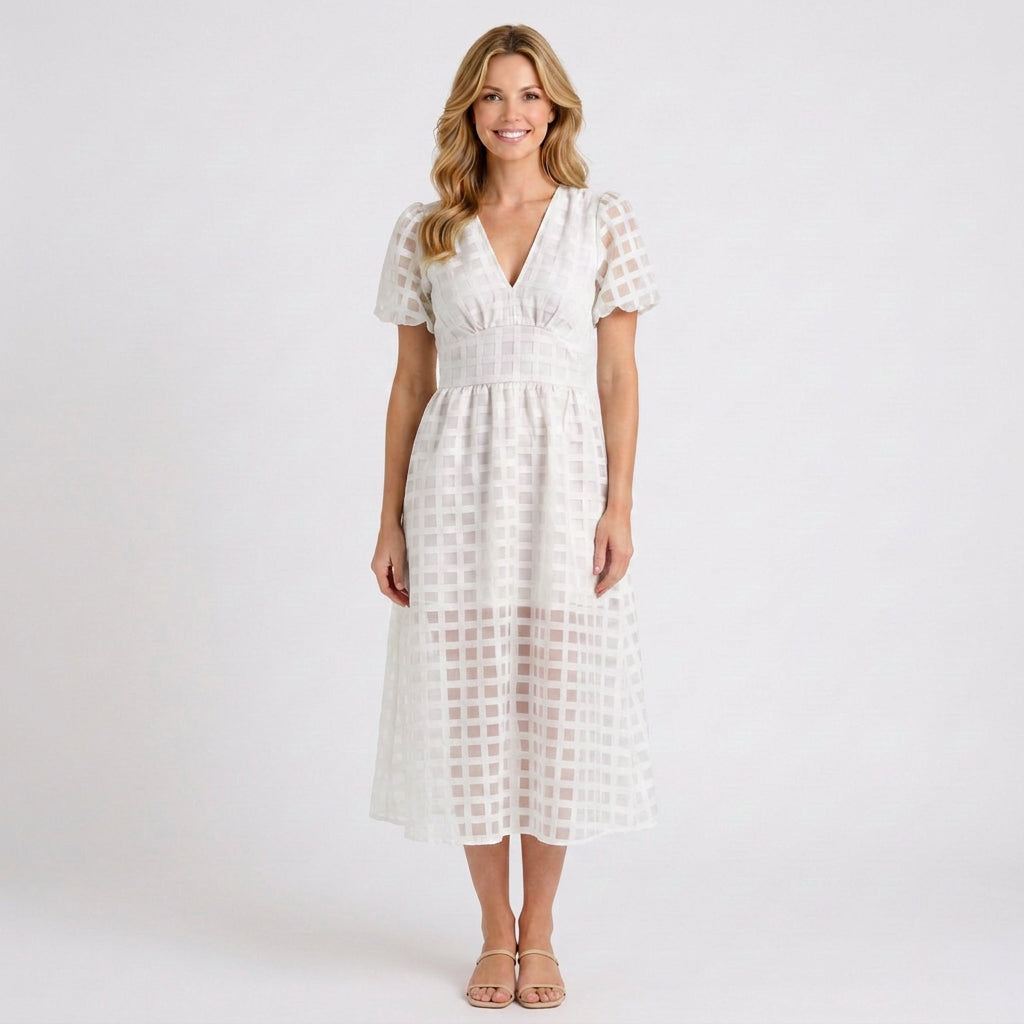 Cut-Out Check Midi Dress