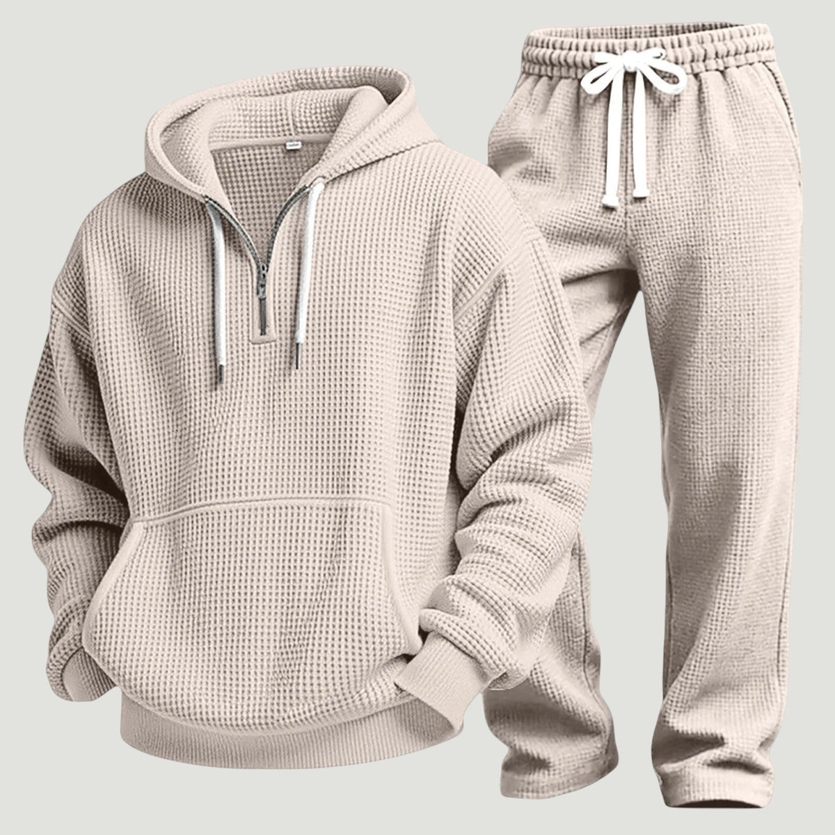 Men's Waffle-Knit Half-Zip Hoodie & Jogger Set