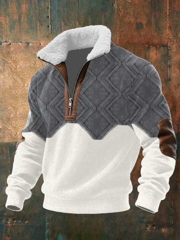 Men's Sherpa Collar Quarter-Zip Colourblock Sweater