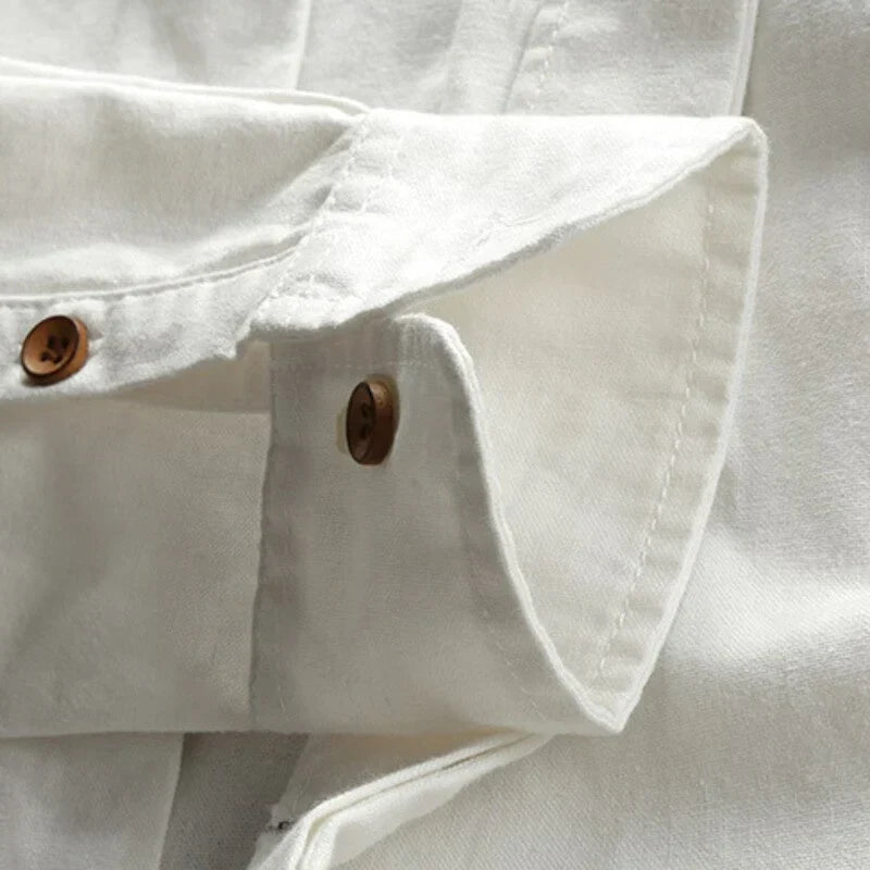 Men's Cotton Band Collar Button-Up Shirt