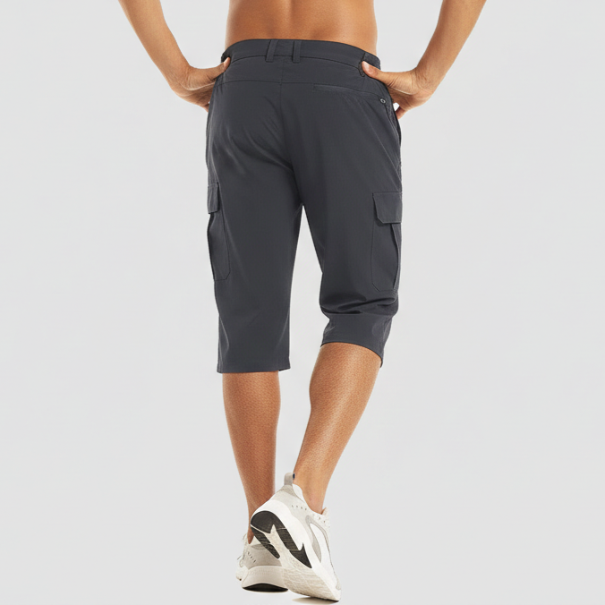 Quick-Dry Below-Knee Cargo Shorts with Zip Pocket