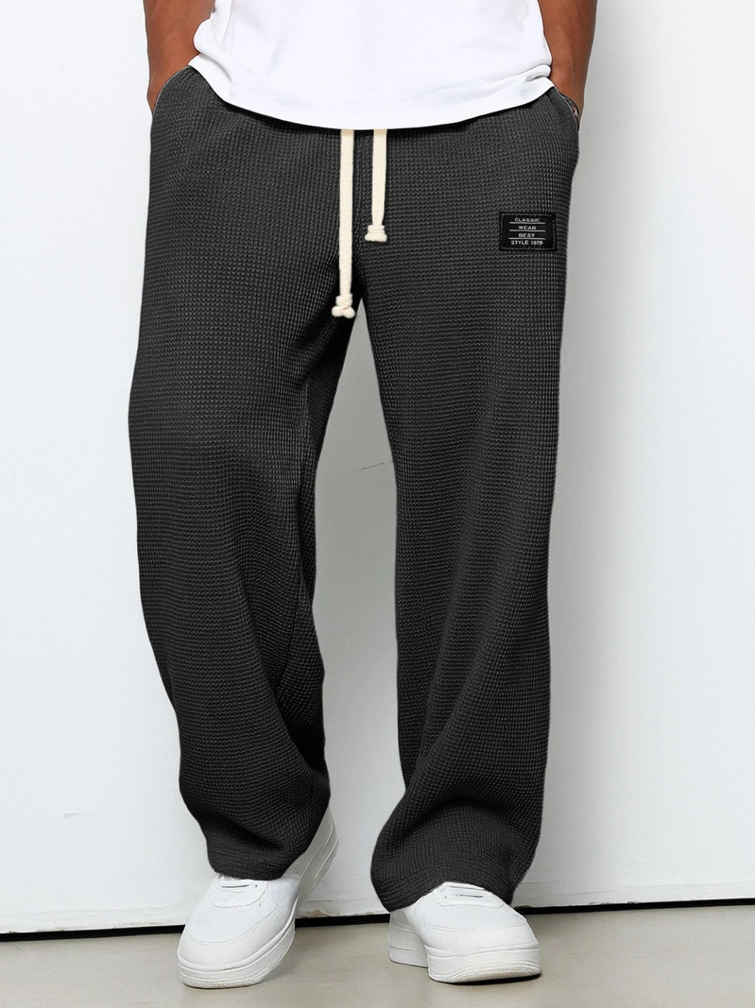 Waffle Knit Wide Leg Sweatpants with Drawstring Waist