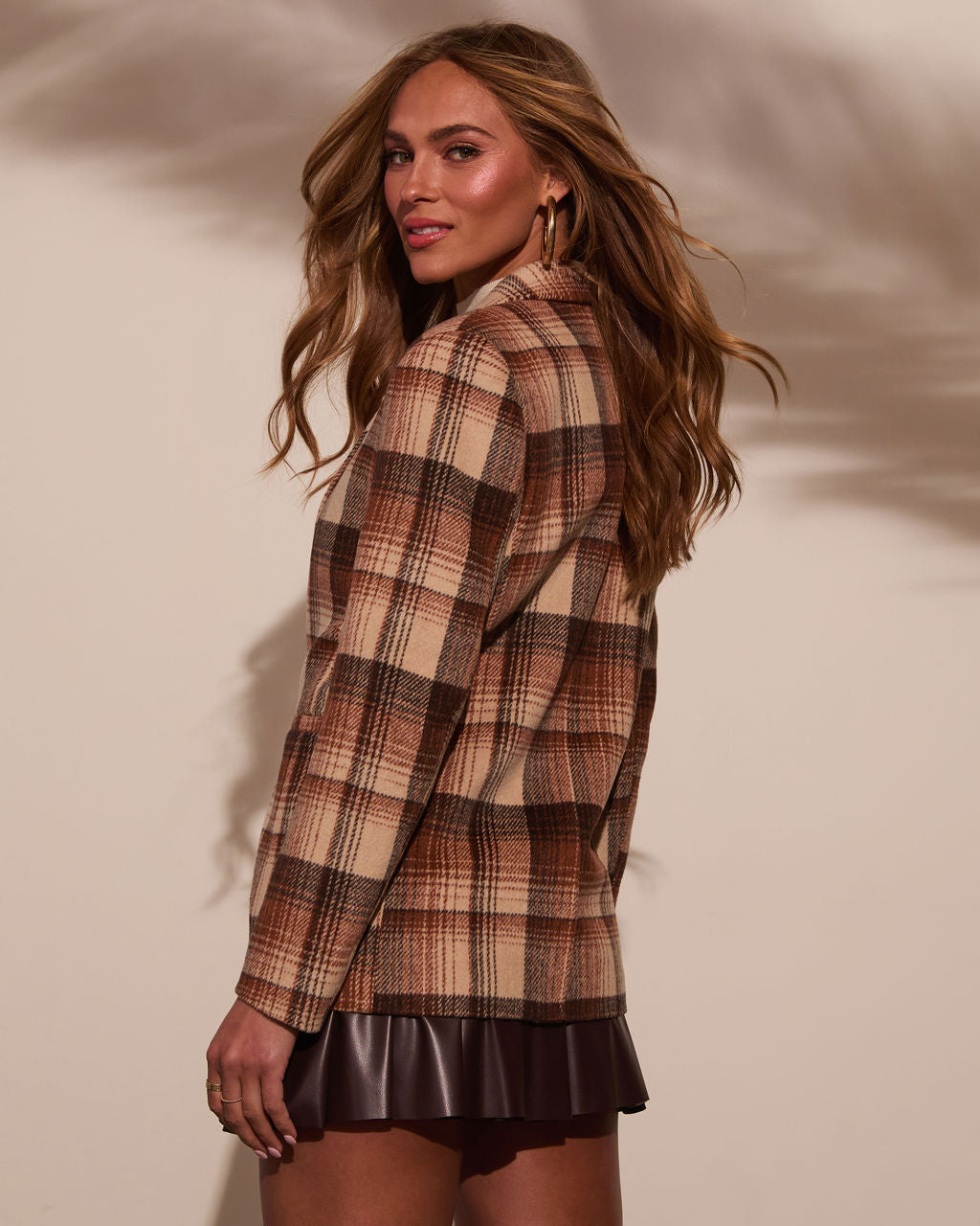 Women's Tartan Plaid Single-Button Blazeryy