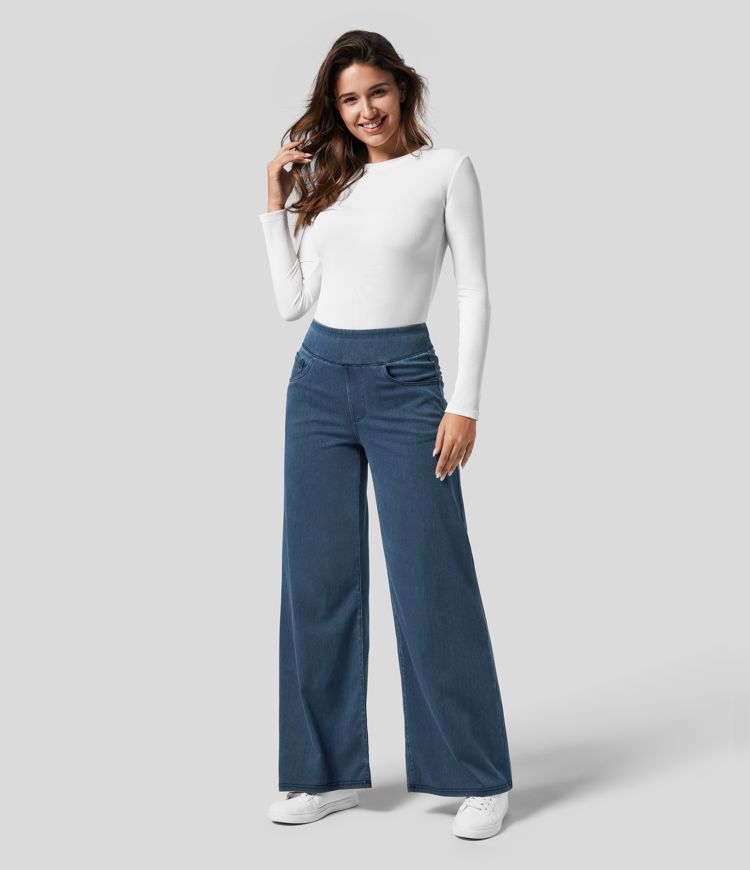 High-Waist Wide-Leg Pull-On Jeans