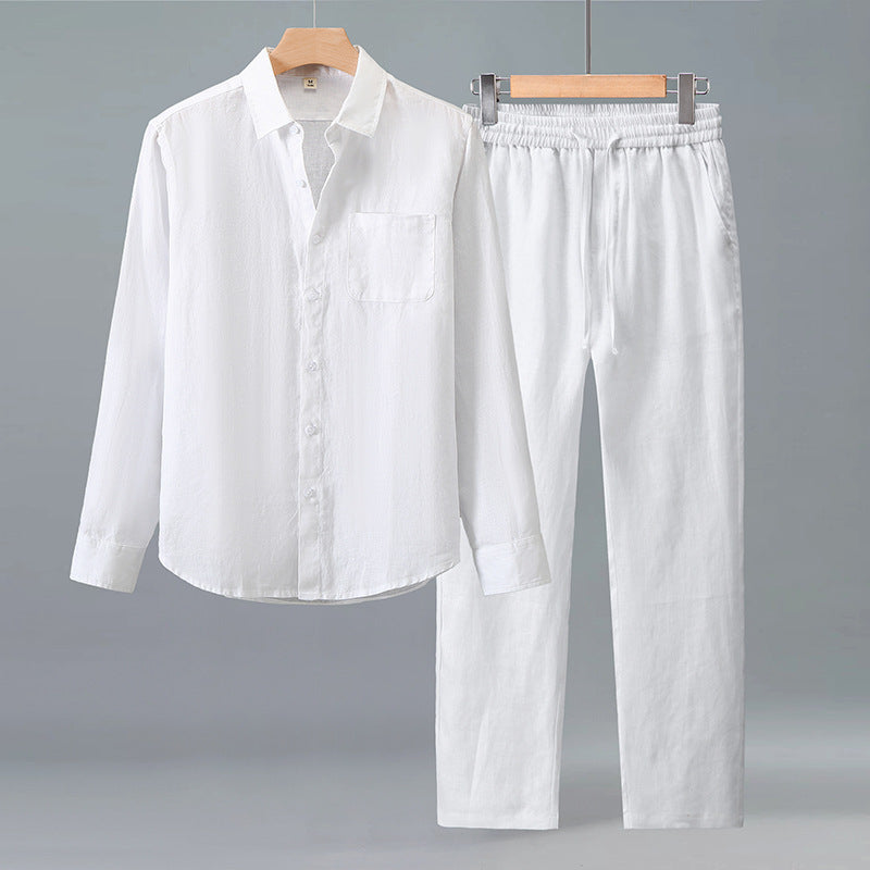 Men's Linen Shirt & Elastic Waist Trouser Set