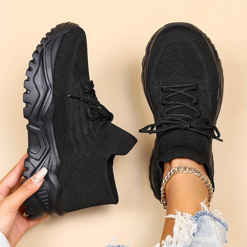 Women's Knit Chunky Sole Lace-Up Sneakers