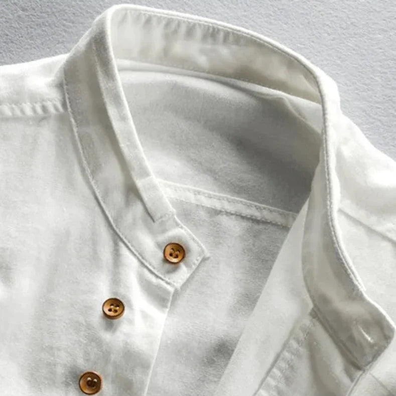 Men's Cotton Band Collar Button-Up Shirt