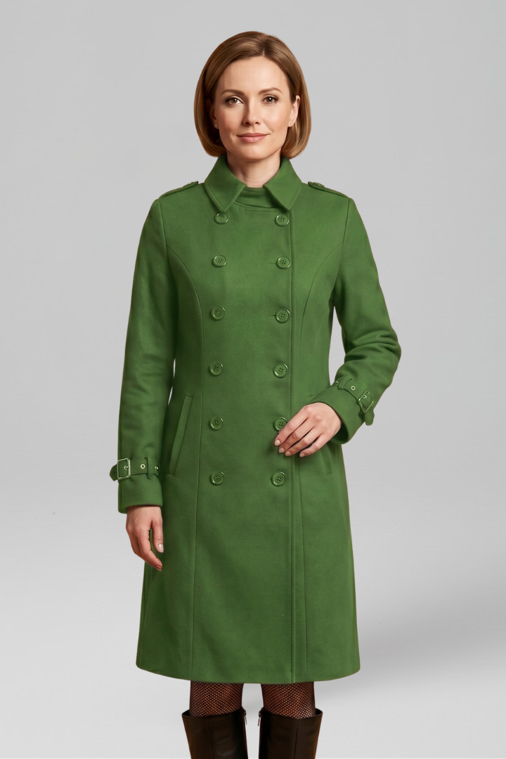 Women's Double-Breasted Trench Coat with Buckle Cuffs