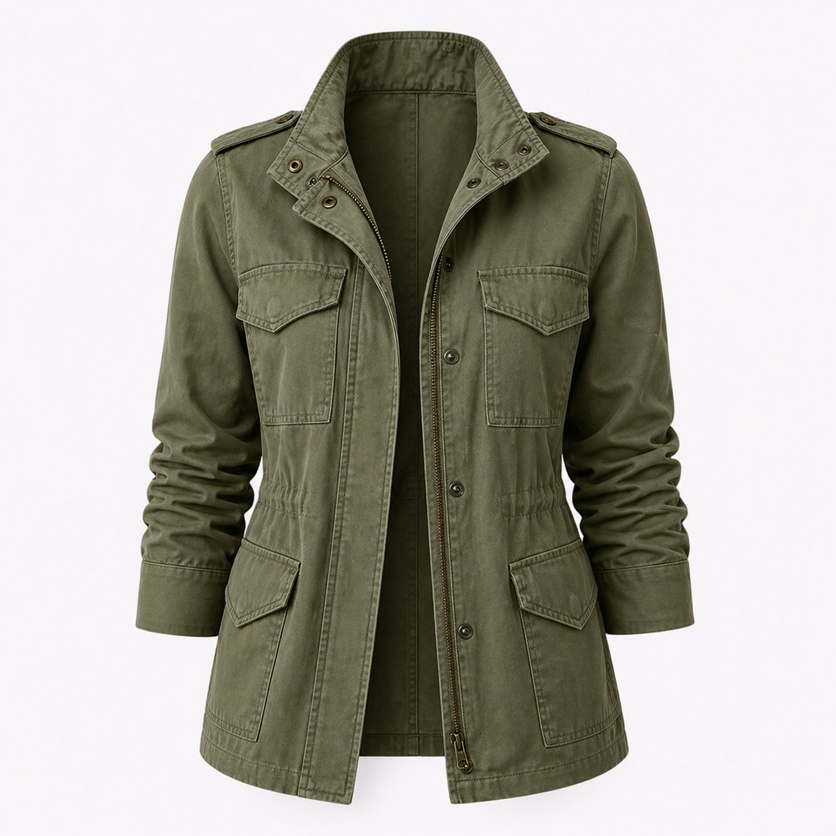 Women's Utility Jacket with Cinched Waist and Pockets