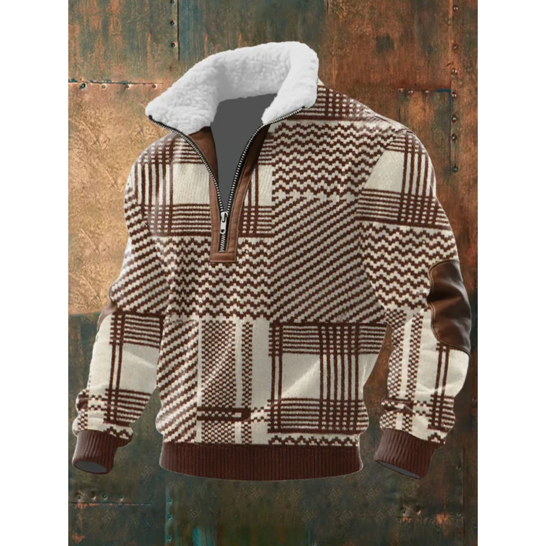 Men's Sherpa Collar Quarter-Zip Colourblock Sweater