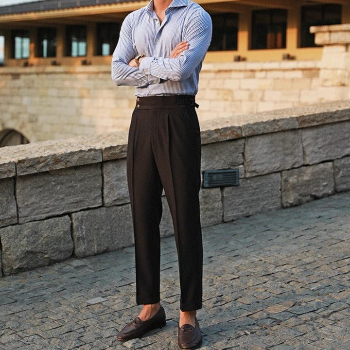 Men's High-Waist Pleated Tailored Trousers