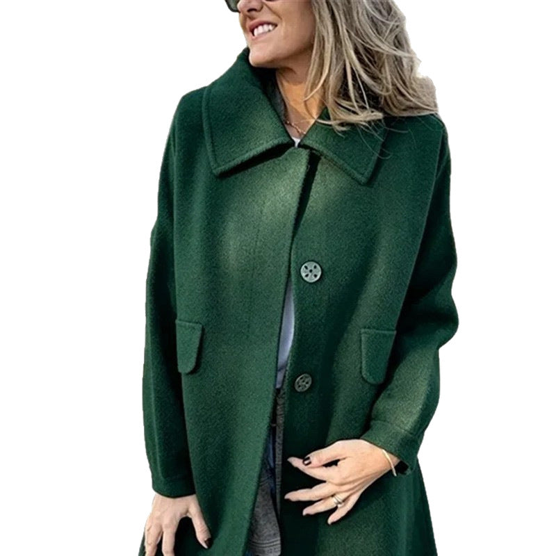 Women's Longline Coat with Flap Pockets and Point Collar