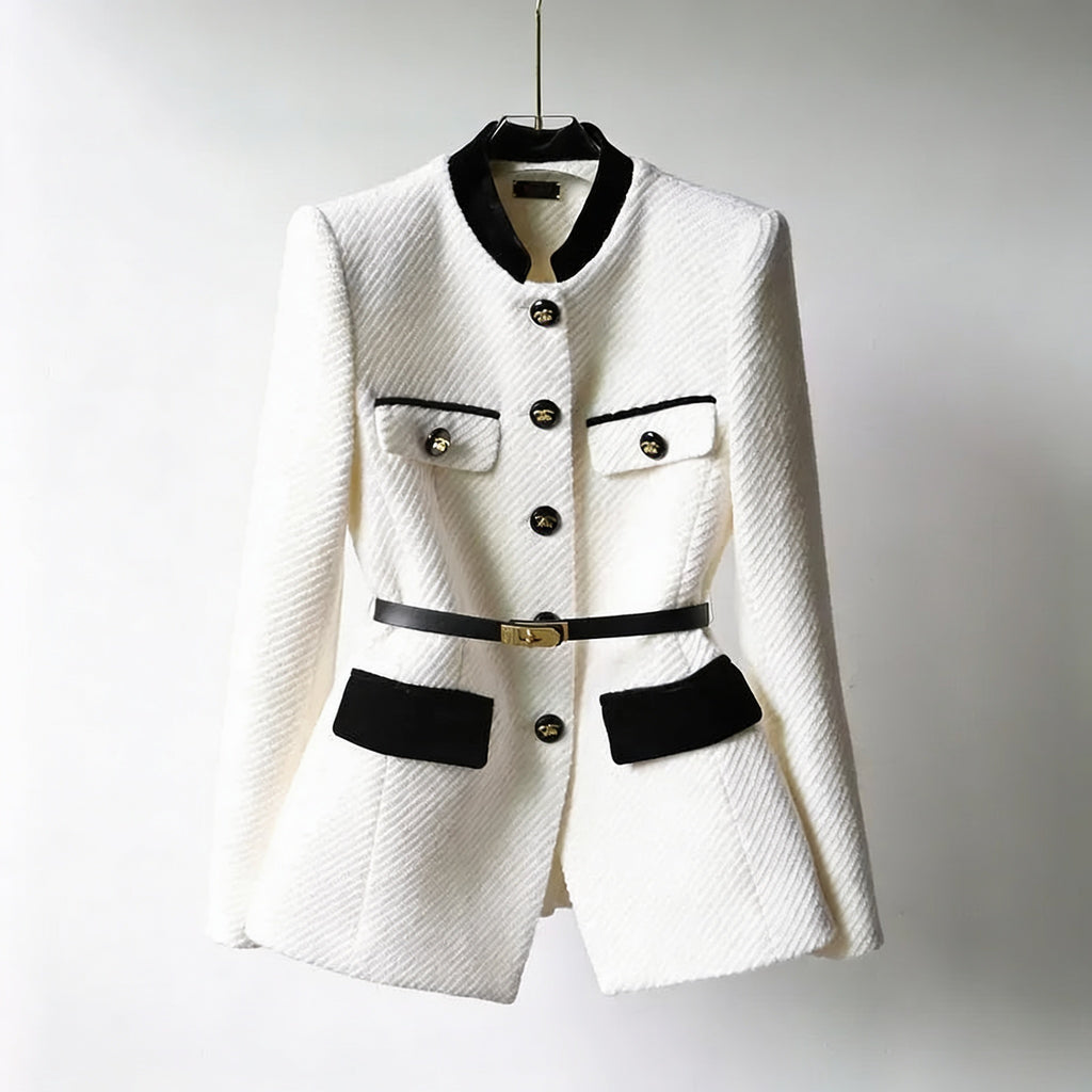 Boucle Jacket Women’s Black Trim Gold Button Blazer