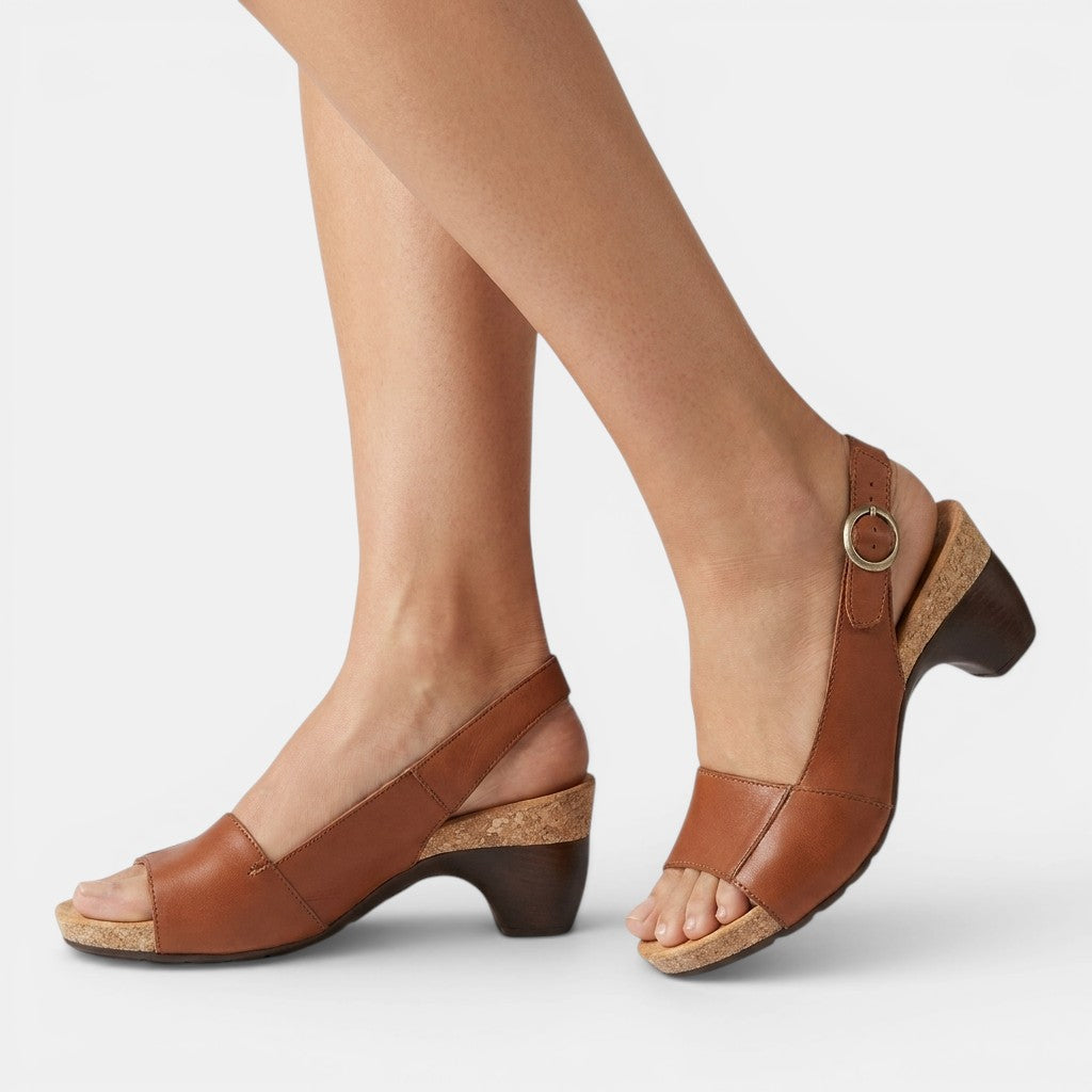 Peep Toe Slingback Cork Block Heel Sandals