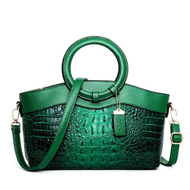 Croc Embossed Round Handle Structured Tote Bag