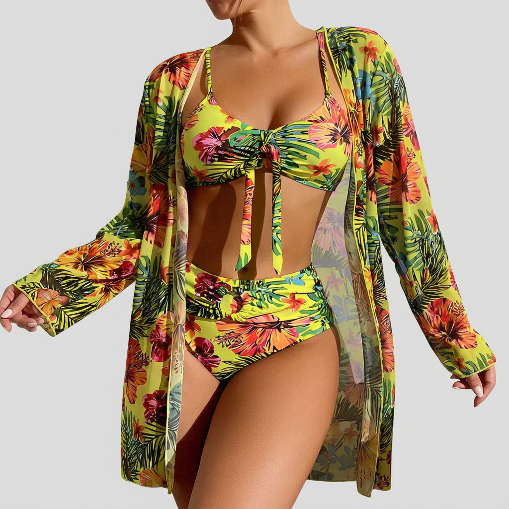 Bikini Set – Tropical Print Cover-Up Style