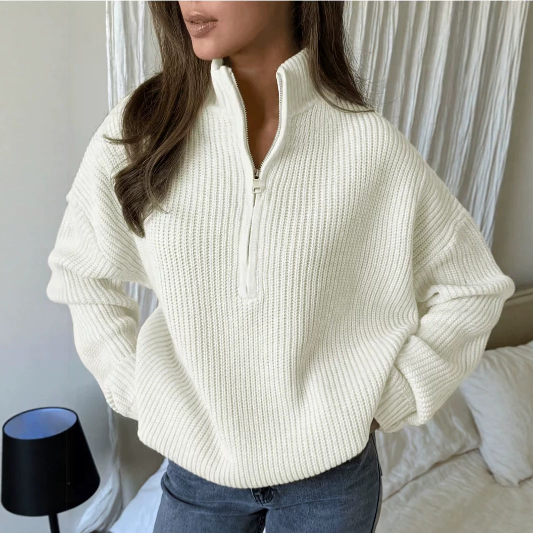 Women's Oversized Half-Zip Ribbed Knit Sweater
