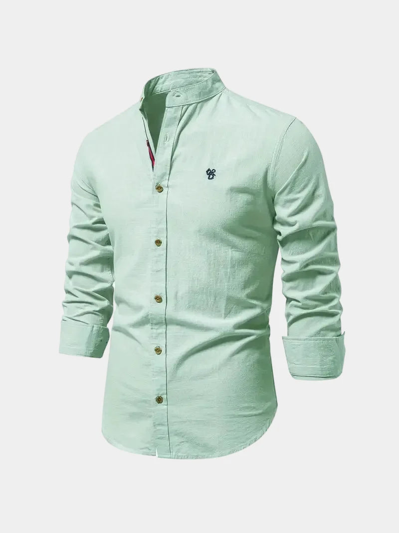Men's Cotton Band Collar Long Sleeve Shirt