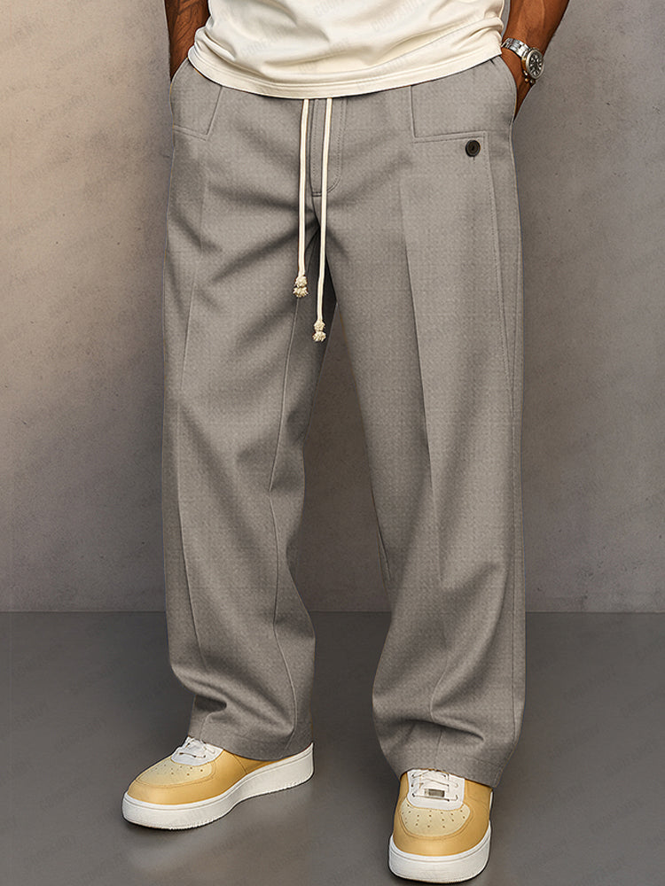 Men's Wide-Leg Pleated Drawstring Trousers