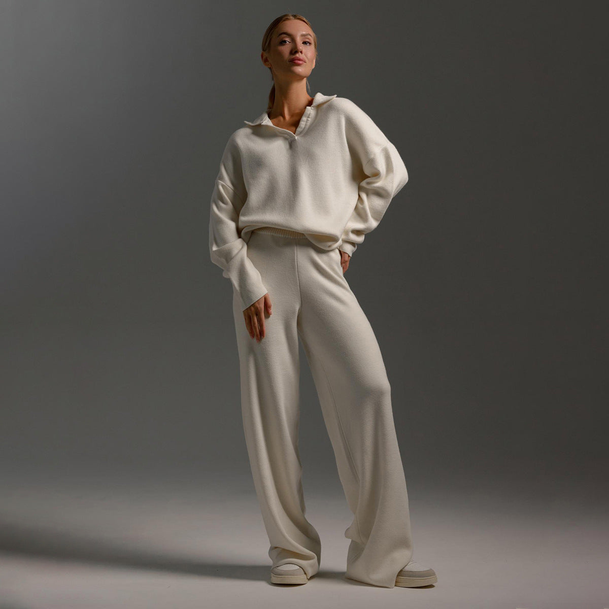 Women's Oversized Knit Set with Polo Collar