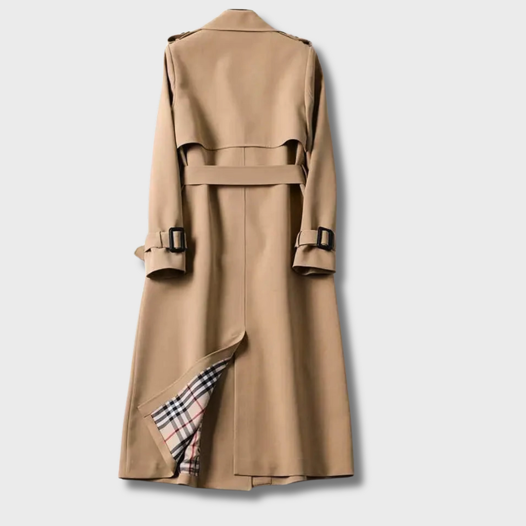 Trench-coat long à ceinture et à double boutonnage pour femme