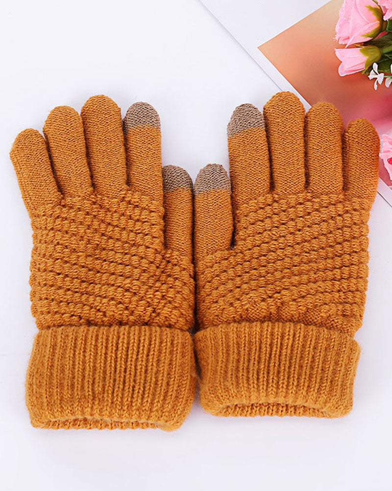 Women's textured knit gloves with ribbed cuffs and touchscreen fingertips