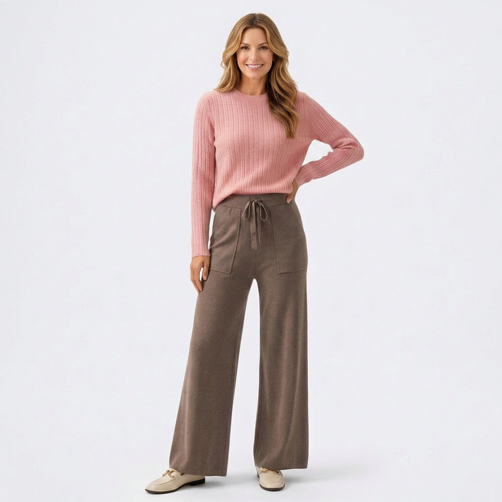 Women’s Knit Lounge Set – Long Sleeve Top and Wide Leg Pants