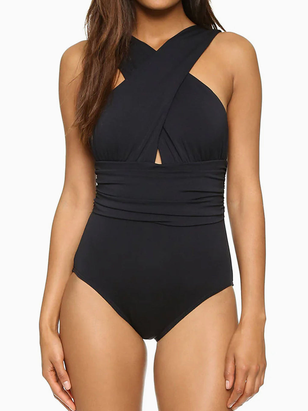 Ruched Cross Neck One-Piece Swimsuit