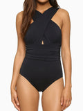 Ruched Cross Neck One-Piece Swimsuit