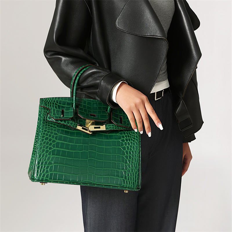 Structured Turn-Lock Tote Bag with Padlock Detail