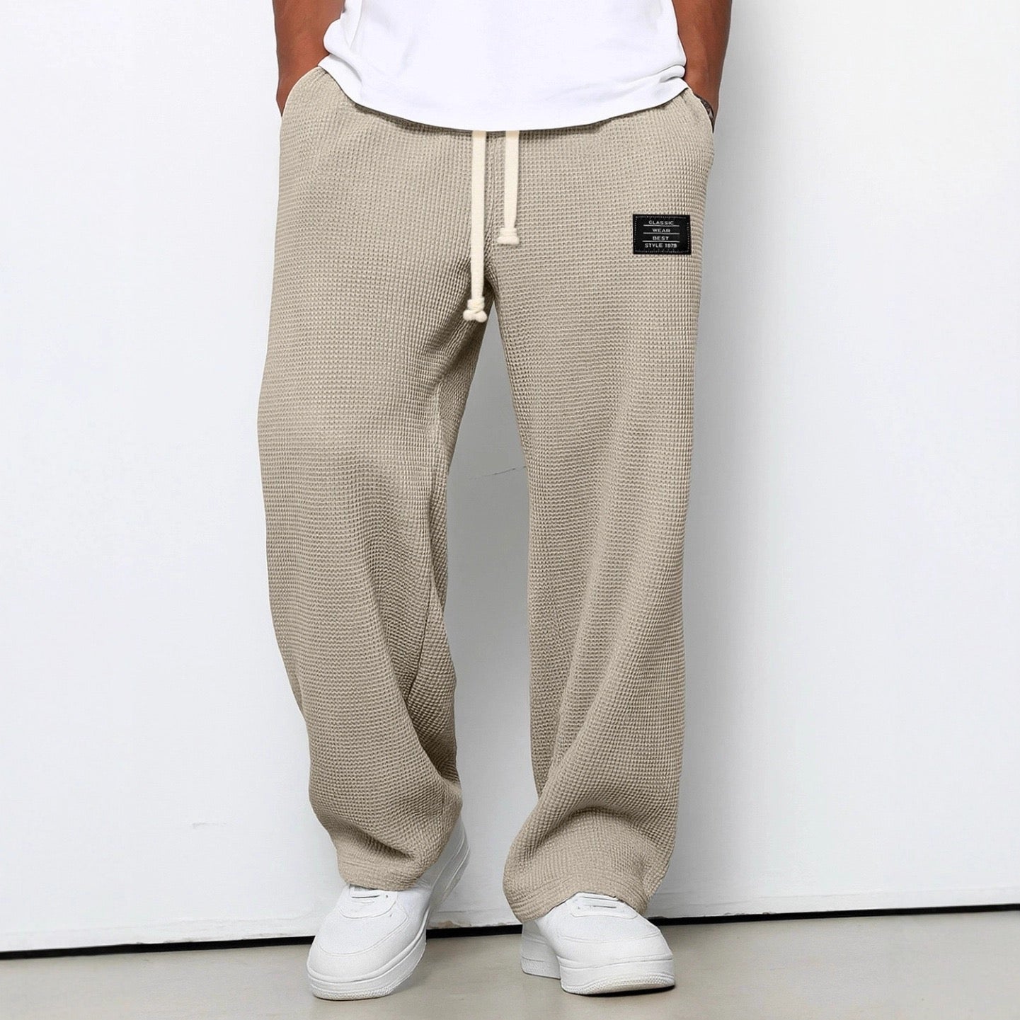 Waffle Knit Wide Leg Sweatpants with Drawstring Waist